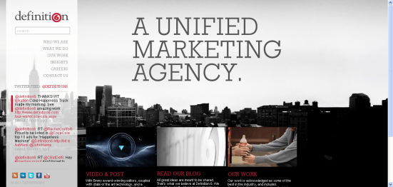 Screenshot of New Definition 6 website, the unified marketing agency Ryan Kantor interned at in the Spring of 2011